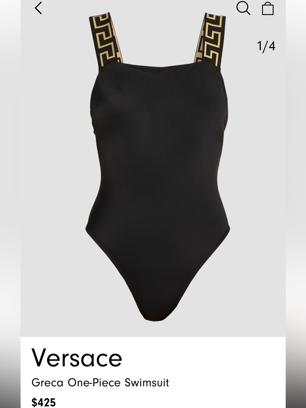 Versace Black Swimsuit with Gold Greek Key Straps